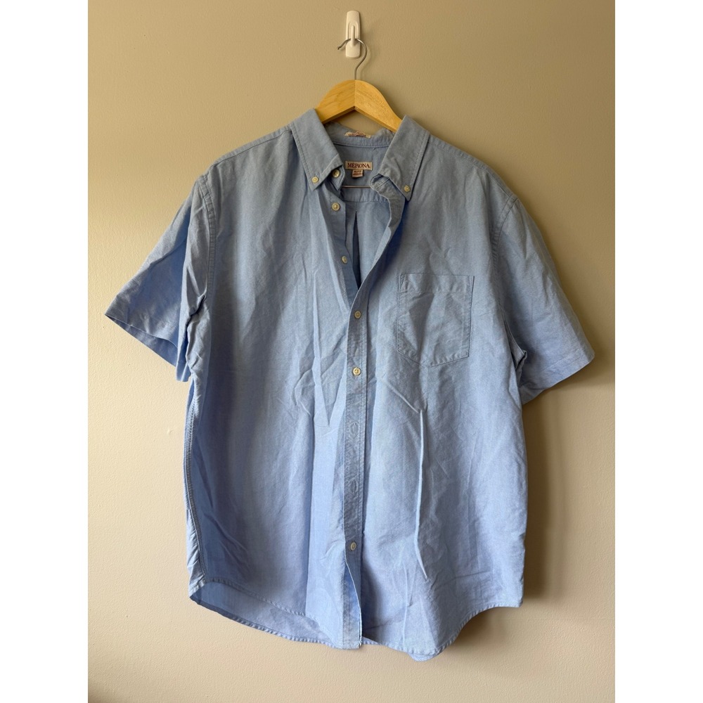 Merona Button Down Shirt XL Light Blue Classic Fit Short Sleeve Oxford Cotton